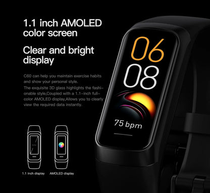 Sports Smart Watch C60 AMOLED HD Color Screen 30 M Deep Waterproof Bluetooth Information Reminder Health Monitoring Bracelet Leedoar