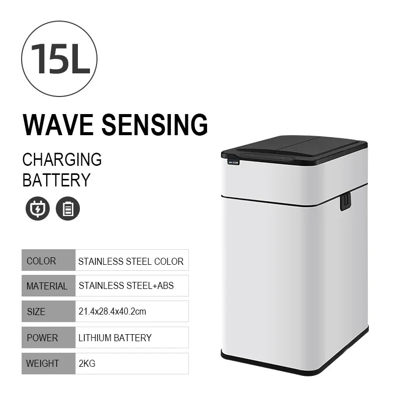 15L 20L 30L 40L 50L 60L Smart Trash Can Stainless Steel Waste bin High Trash Cans Garbage Bin for Kitchen Trash Can Wastebasket Leedoar