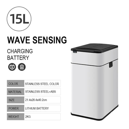 15L 20L 30L 40L 50L 60L Smart Trash Can Stainless Steel Waste bin High Trash Cans Garbage Bin for Kitchen Trash Can Wastebasket Leedoar