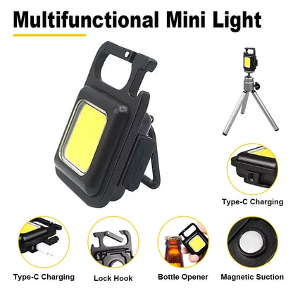 Mini Keychain Flashlight Rechargeable Magnetic Cob Led Rechargeable Flashlights With Folding Bracket Bottle Opener Leedoar