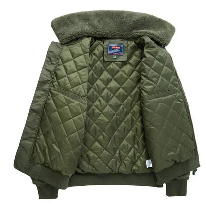 Chaqueta militar táctica de invierno cálida y gruesa para hombre, chaqueta de piloto de la fuerza aérea con bolsillos grandes, chaqueta de bombardero verde militar, abrigo con cuello de solapa 