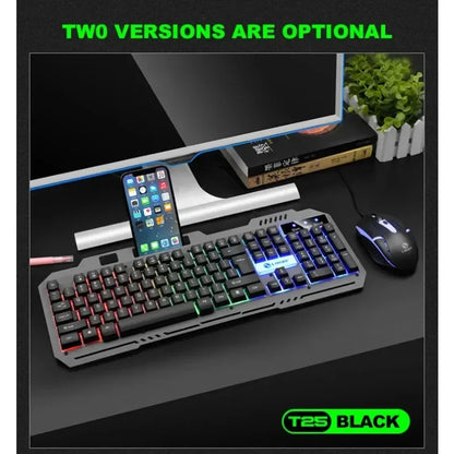 JP-2 USB Wired Gaming Keyboard RGB Backlit Keyboard with Silent Backlit Gaming Mouse Set for Office PC Gaming PC Laptop