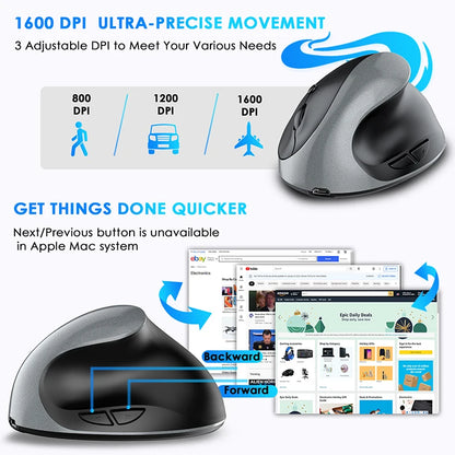 BTS-908 Hot Selling Rechargeable Vertical Mice Ergonomic Wireless Mouse 2.4G USB Receiver 1600 Adjustable DPI 6 Buttons Mouse