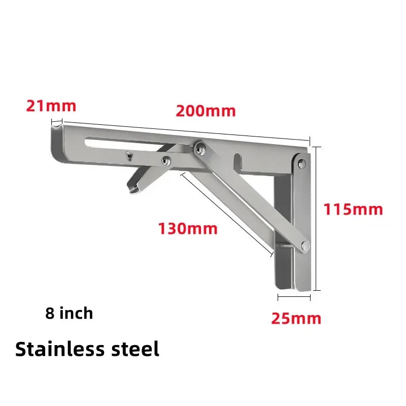 2pcs Heavy Duty Stainless Steel Folding Shelf Brackets Collapsible Wall Mounted L-Table Hinges for Bench & Table with Screws Leedoar