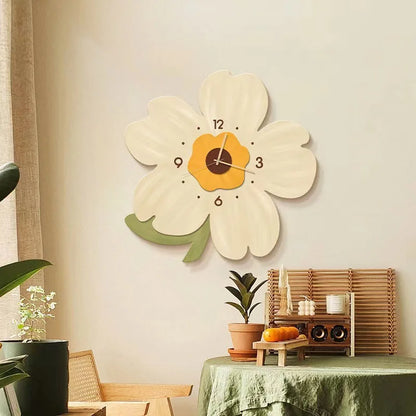 Luminous Flower Cartoon Decoration Wall Hanging Clock Silent Minimalist Children's Bedroom Room Decoration Nightglow Clock Leedoar