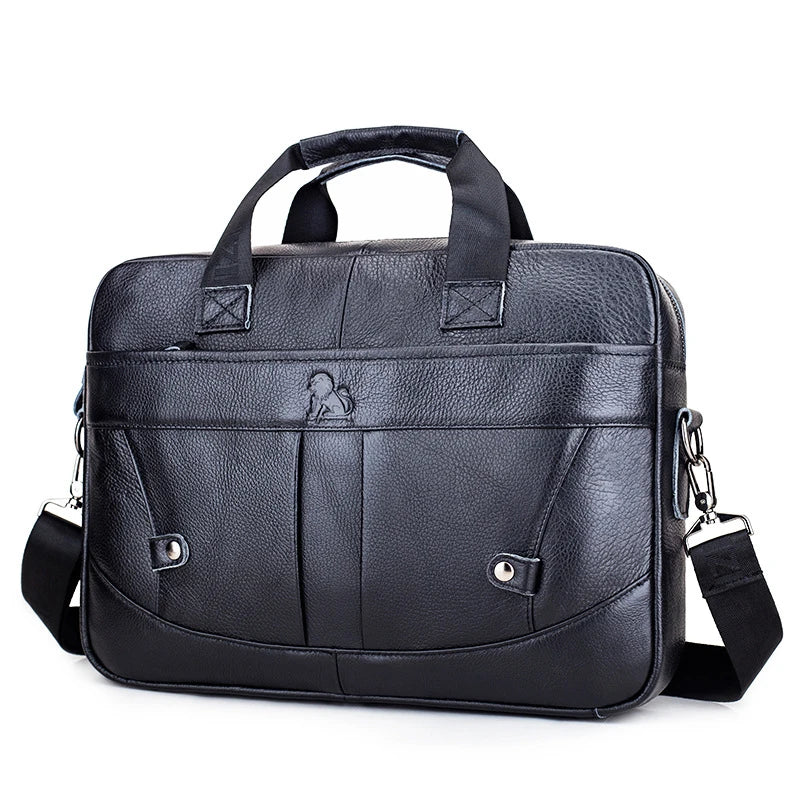 Couro de vaca masculino couro genuíno 14 polegadas computador negócios casual grande capacidade bolsa crossbody ombro escritório bolsa pasta 