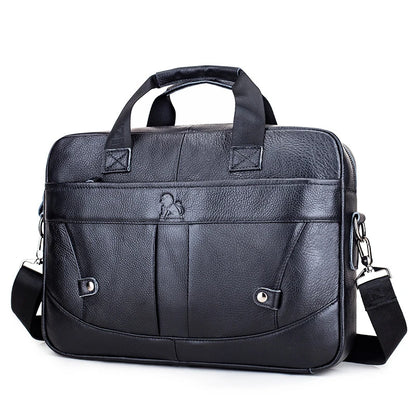 Bolso de mano de piel de vaca auténtica para hombre, de 14 pulgadas, para ordenador, de negocios, informal, de gran capacidad, tipo bandolera, para oficina, maletín 