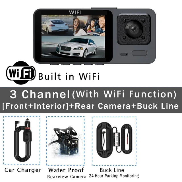 3 Channel WiFi Car DVR Three Way Dash Cam Inside Vehicle Camera DVRs Recorder FHD 1080P Video Mini Registrator Dashcam Camcorder Leedoar