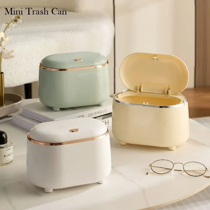 Mini Trash Can with Lid Small Trash Can Desk Trash Can Countertop Tiny Desktop Waste Garbage Bin Commercial Office Wastebasket Leedoar