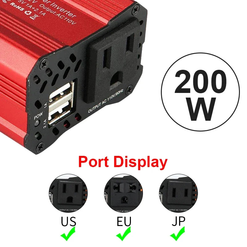 200W Car Power Inverter 12V 150V and AC 110v Converter Auto Charger Converter Adapter Modified Sine Wave EU US JP Socket Tool Leedoar