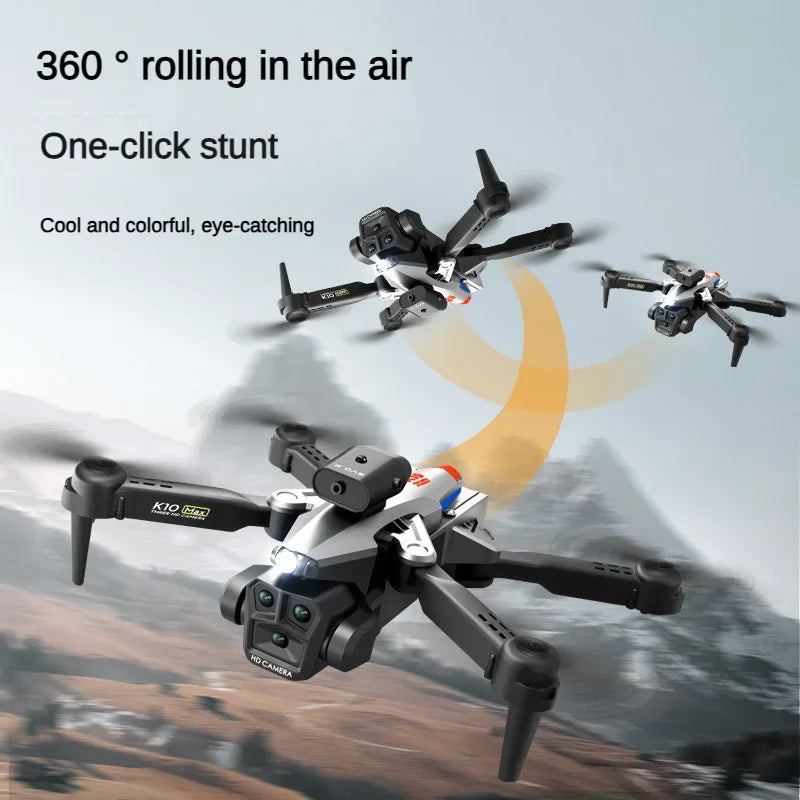 K10 MAX Drone with Three 4K HD Camera RC Helicopter Dron Toys Children Gift Four Way Obstacle Avoidance Optical Flow Positioning Leedoar