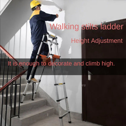 1.4+1.4M Stainless Steel Herringbone Ladder Telescopic Ladders Climbing Step Ladder Folding Ladders Engineering Stairs for Home Leedoar