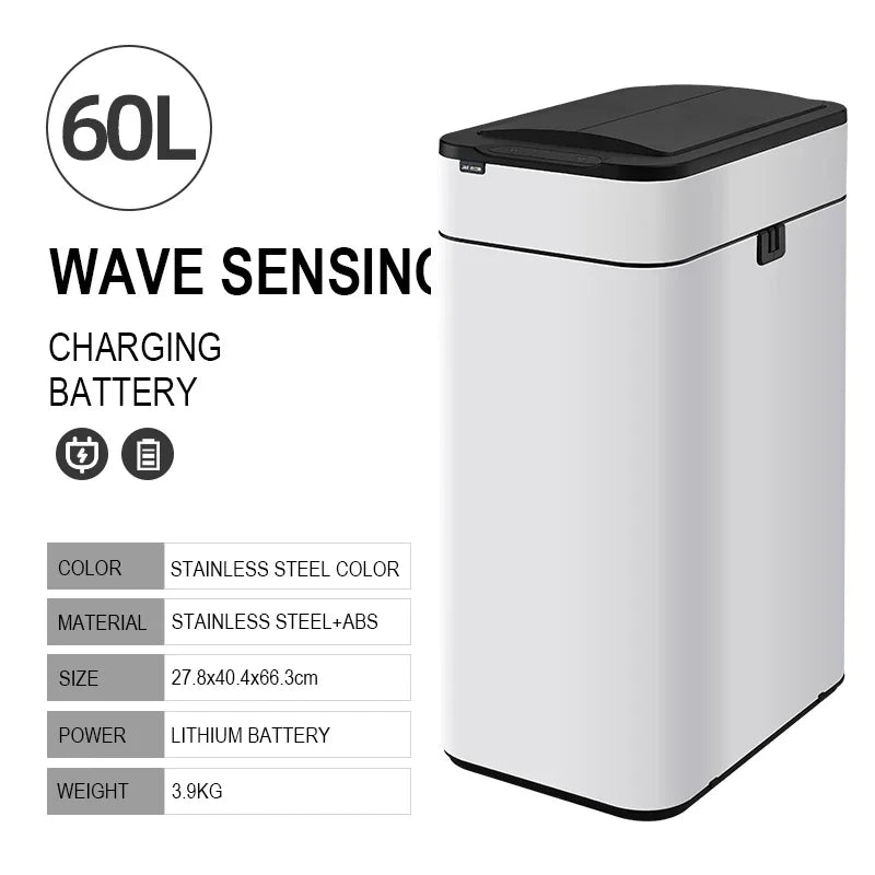 15L 20L 30L 40L 50L 60L Smart Trash Can Stainless Steel Waste bin High Trash Cans Garbage Bin for Kitchen Trash Can Wastebasket Leedoar