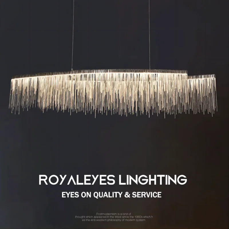 Long Modern Copper Chain Hanging Ceiling Pendant Lighting Modern LED Silver Lamps Tassel Dining Table Kitchen Chandelier 3 Color Leedoar