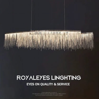 Long Modern Copper Chain Hanging Ceiling Pendant Lighting Modern LED Silver Lamps Tassel Dining Table Kitchen Chandelier 3 Color Leedoar