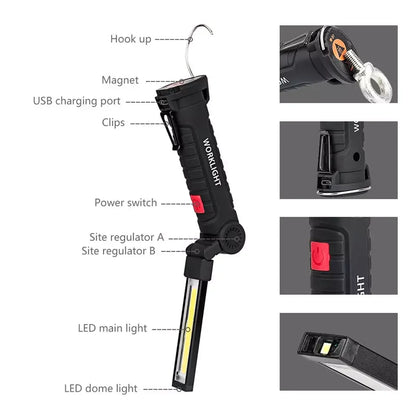 LED Flashlight 5-Mode COB LED Camping Tent Lamp USB Rechargeable Torch Magnetic Working Lights Folding Hook Outdoor Lanterna Leedoar