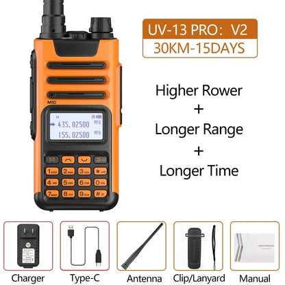 Novo UV-13 PRO Dual Band Walkie Talkie Tipo-C Carregador 10W Alta Potência Longo Alcance UV13 Pro Transceptor Ham Portátil Duas Vias Rad 