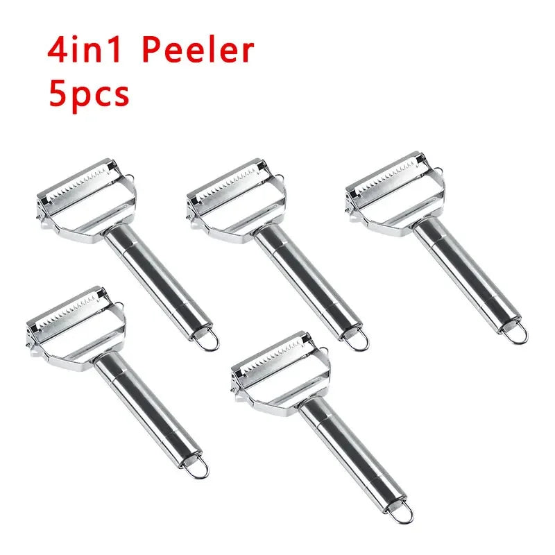 4in1 Vegetable Peeler Stainless Steel Melon Planer Multiple-Function Double-Head Peeler Household Kitchen Cucumber Slicer Tool Leedoar