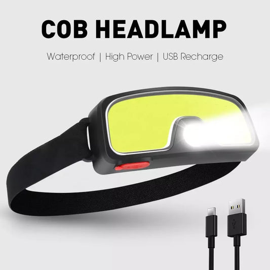 Linterna frontal COB recargable con haz ancho, LED, 2 en 1, larga distancia, recargable por USB, linterna LED para minero de cintura 