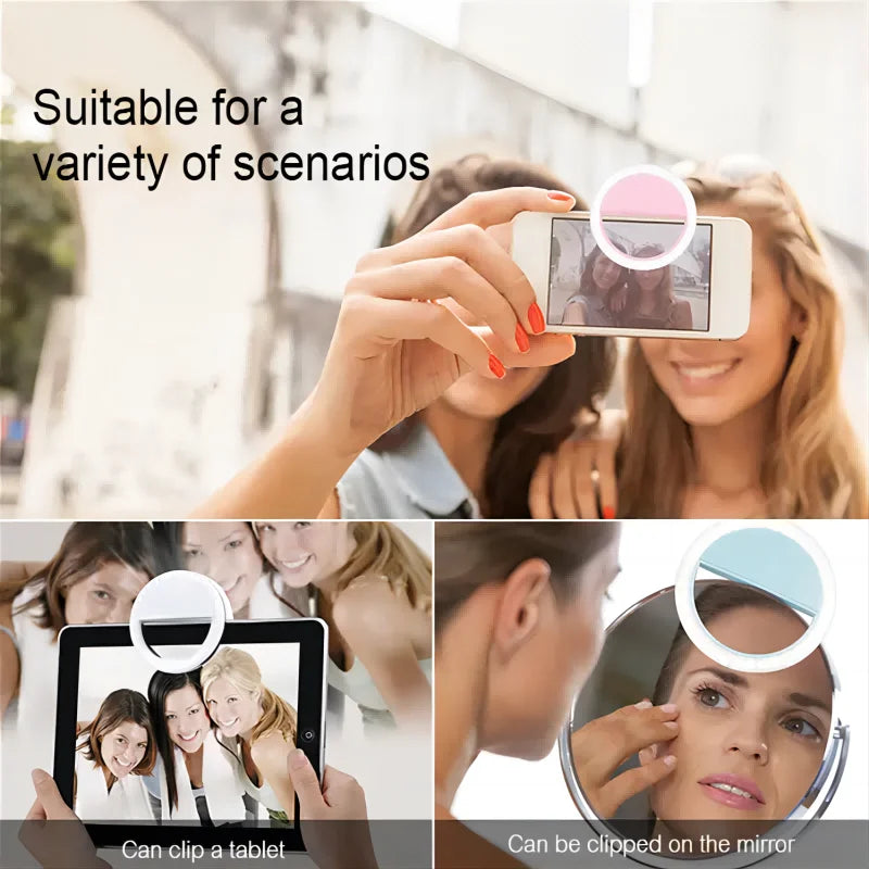 Mini Multifunctional Smart Dimming Universal mini portable rechargeable mobile phone camera makeup LED Selfie Ring Light Leedoar