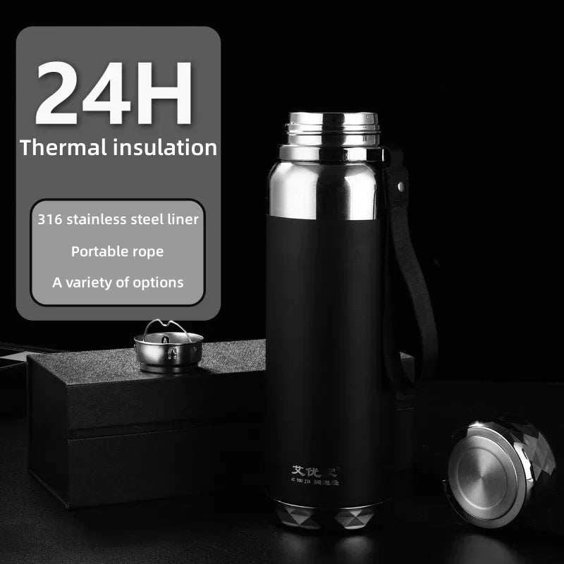 1L 316 Stainless Steel Thermos Bottle 24-hour Thermal cup portable tumbler Large capacity Diamond lid Flask Leedoar