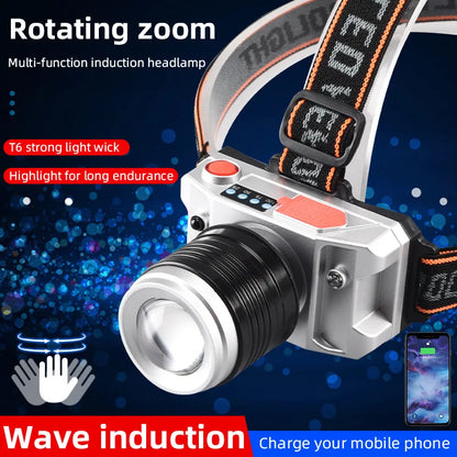 LED Headlight Strong Light Induction Miner's Lamp Charging Long-Range Super Bright Head-Mounted Flashlight Night Fishing Light Leedoar