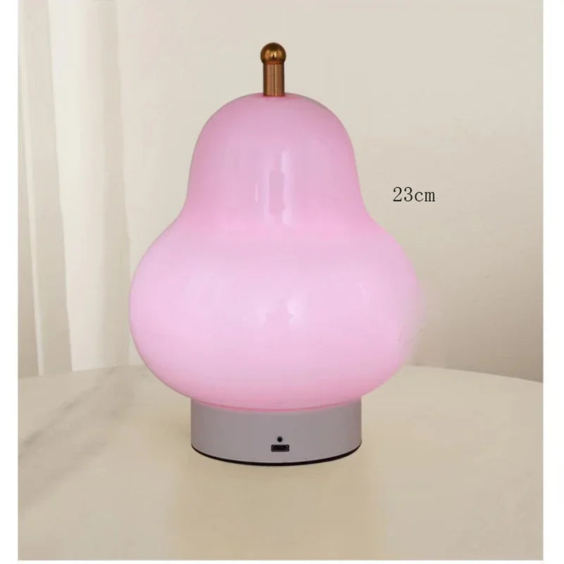 LED Cream Pear Table Lamp Bedroom Bedside Simple Living Room Charging Portable High-end Atmosphere Decoration Small Night Light Leedoar