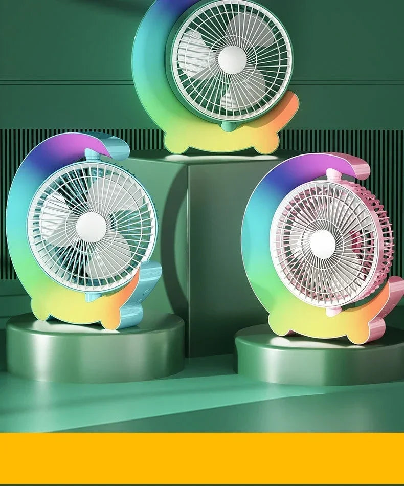 Ventilador colorido y genial con carga USB, ventilador eléctrico silencioso para escritorio, silencioso, de bajo ruido, brillante, 3 velocidades, ajustable para el hogar y la oficina 