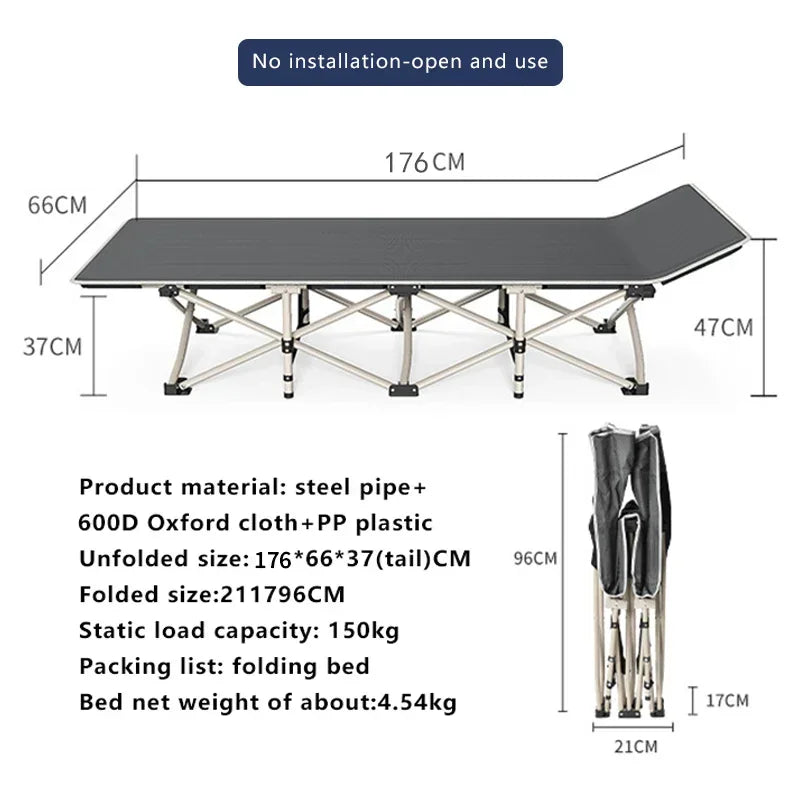 Cama dobrável para almoço, cochilo simples, portátil, multifuncional, acampamento, viagem, cama reclinável, escritório em casa, camas de enfermagem 