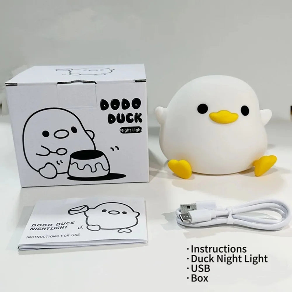 Children's LED Night Light Cute Duck shaped Silicone Touch Sensing Light USB Charging Decoration Cartoon Decor Night Light Leedoar