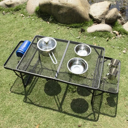 Black Folding Table Outdoor Camping Portable Ultra-Light Aluminum Alloy Binaural Iron Grid Frame Height Adjustable Coffee Table Leedoar