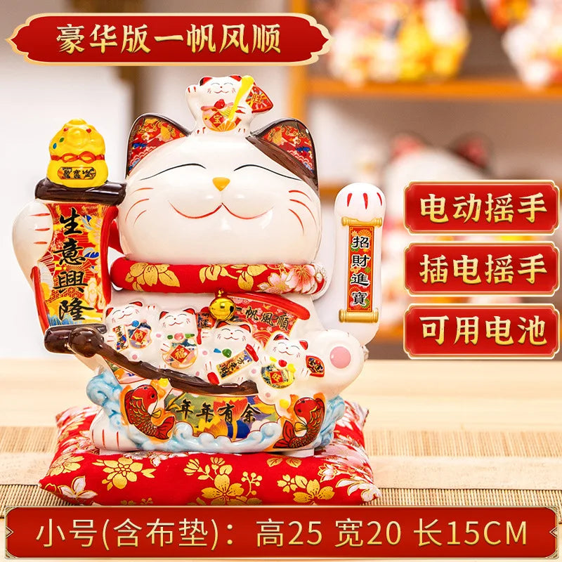 Ceramic Maneki Neko Lucky Cat Home Decor Waving Hand Cat Feng Shui Ceramic Fortune Cat Statue Kawaii Room Decor Accessories Leedoar