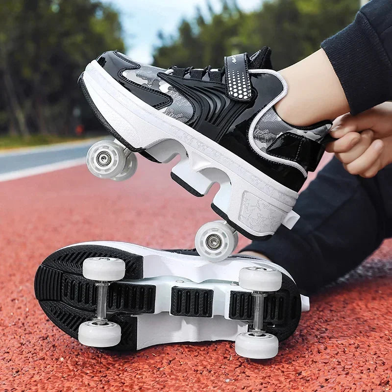 Children's Sports Roller Skates Transformer Shoes 4 Quad Wheel Skates Adult Runaway Shoes Student Transformer Wheels Leedoar