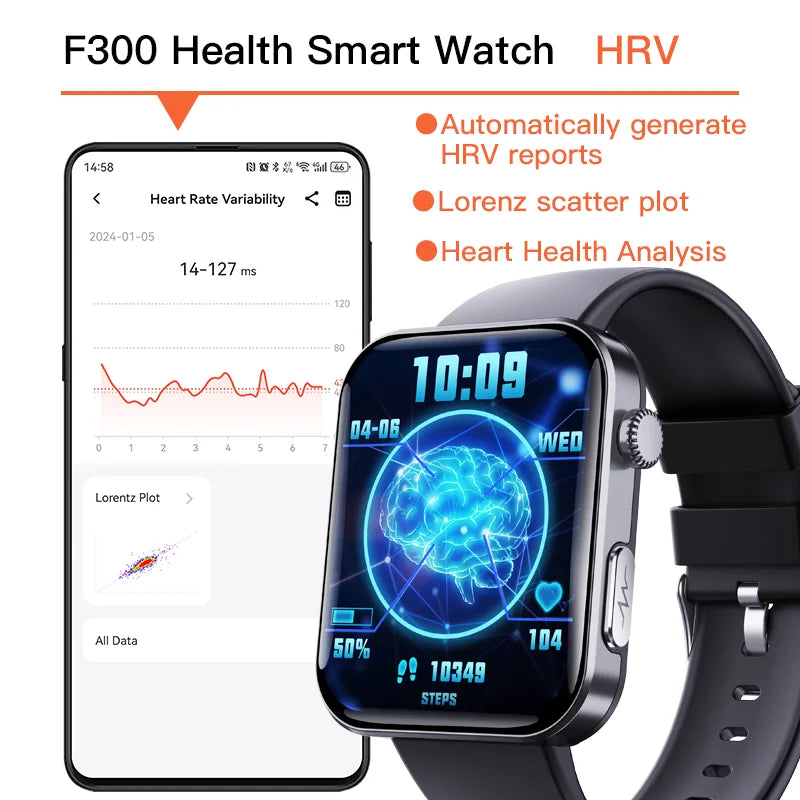 F300 Smart Watch ECG Monitoring SOS Fall Alarm Blood Sugar Blood Pressure Watch HRV Report HD Screen Bluetooth Calls Smartwatch Leedoar