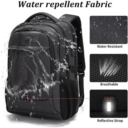 Mochila para portátil de 17 pulgadas para viajes, resistente al agua, para la universidad, para hombre, con puerto de carga USB, color negro 