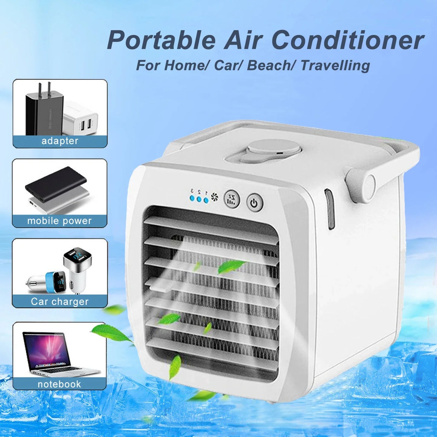 Condicionador portátil para uso doméstico Mini refrigerador de ar Ar condicionado portátil para escritório Ventilador de resfriamento de ar de 3 velocidades Umidificador 