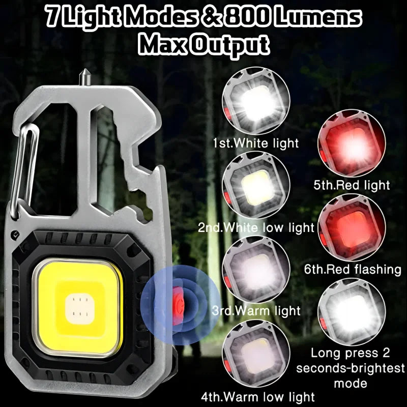 Mini COB LED Flashlight Keychain Light Multifunctional Portable Lamp USB Charging Emergency Lights Outdoor Work Camping Lantern Leedoar