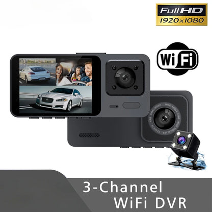 3 Channel WiFi Car DVR Three Way Dash Cam Inside Vehicle Camera DVRs Recorder FHD 1080P Video Mini Registrator Dashcam Camcorder Leedoar