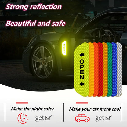 8Pcs Reflective Car Door Sticker Safety Opening Warning Car Accessories Reflector Tape Decal Auto Exterior Interior Reflector Leedoar