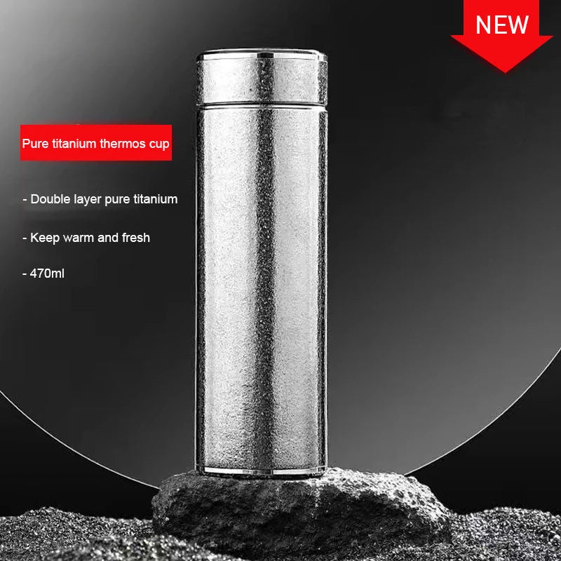 470ML Pure Titanium THERMOS CUP Dupla camada Vácuo Masculino Negócios Presente Home Office Carro Ao Ar Livre Portátil High-end GARRAFA DE ÁGUA 