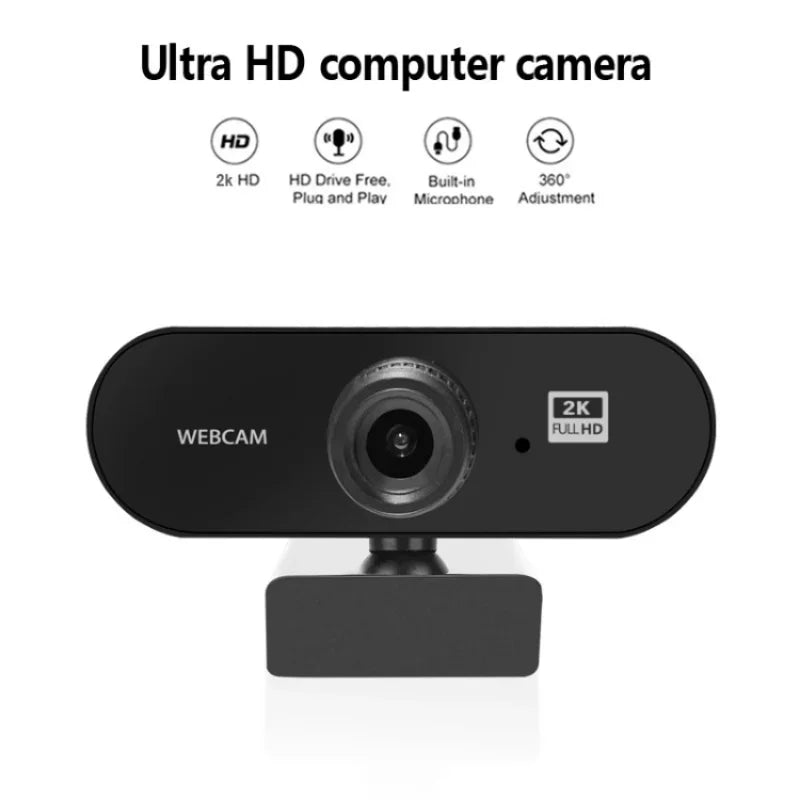 Cámara web HD 2.0 giratoria de 180 grados, cámara en vivo USB 2K con micrófono con reducción de ruido, cámara para videoconferencias para reuniones de oficina 