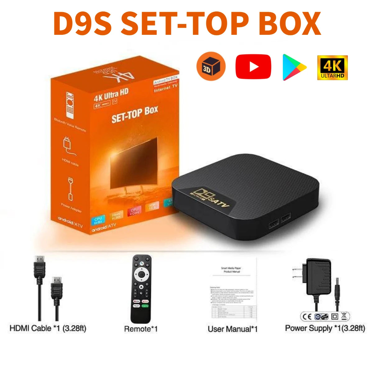 Decodificador D9S ATV Box 4K ARM A53 2,4 G 5 G Dual WIFI Android 11 TV Box S905 8 GB 16 GB con control remoto por voz, novedad de 2024 