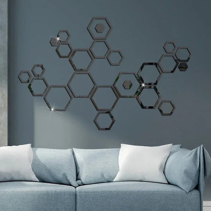 24 peças adesivo de parede de espelho hexagonal 3D vazado faça você mesmo decoração de favo de mel papel autoadesivo à prova d'água sala de estar quarto