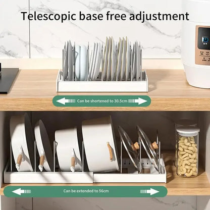 Estante organizador de sartenes de acero inoxidable expandible, estante de almacenamiento de ollas, organizadores de gabinetes de cocina, estante para secar utensilios de cocina y tablas de cortar