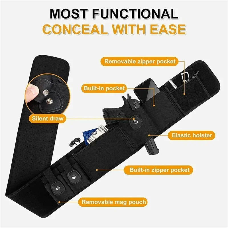 Tactical Belly Gun Holster Belt Concealed Carry Waist Band Pistol Holder Magazine Bag Military Army Invisible Waistband Holster Leedoar