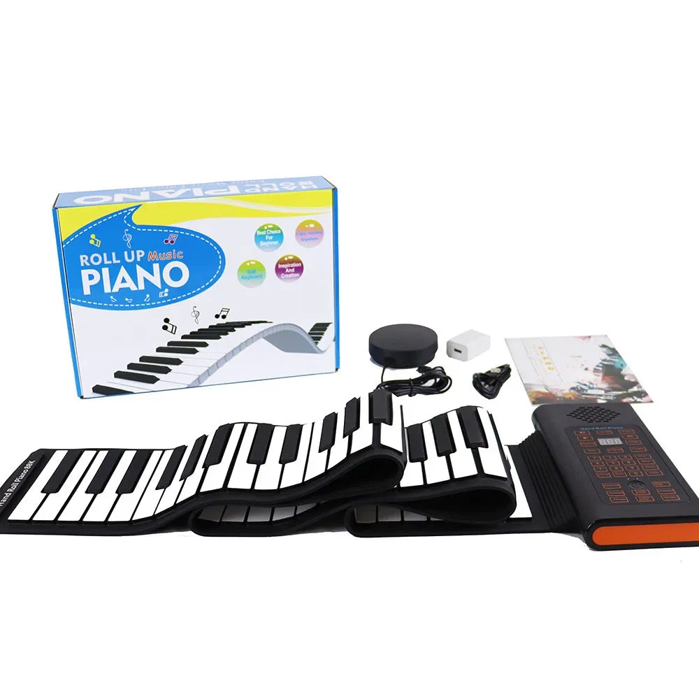 88 teclas piano eletrônico MIDI e carregamento USB portátil ABS silicone macio teclado flexível piano digital roll up com chifre e pedal 