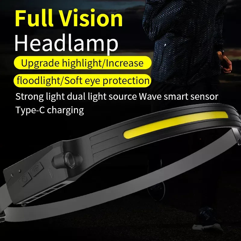 Lámpara frontal LED con sensor de movimiento, diadema ajustable, linterna impermeable para exteriores para correr, acampar y hacer senderismo 