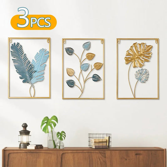 3 piezas de hojas de ginkgo de metal de colores vintage modernas, colgantes de pared de hierro, accesorios de decoración para el hogar y la sala de estar