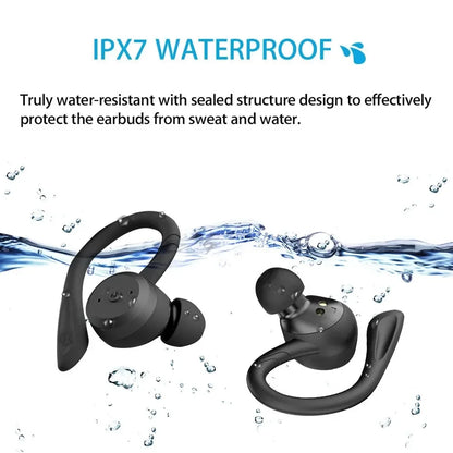 IPX7 Waterproof Wireless Headset Bluetooth Earphone Dual Wear Style Sport Running Stereo Headphone Long Play Time Mic Earbuds Leedoar