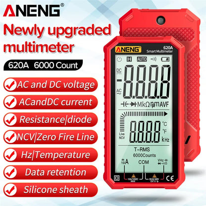 ANENG 620A Digital Multimeter AC/DC Ultraportable LCD Display True-RMS Multimeter Auto-Ranging with Amp Volt Ohm Multi Tester Leedoar